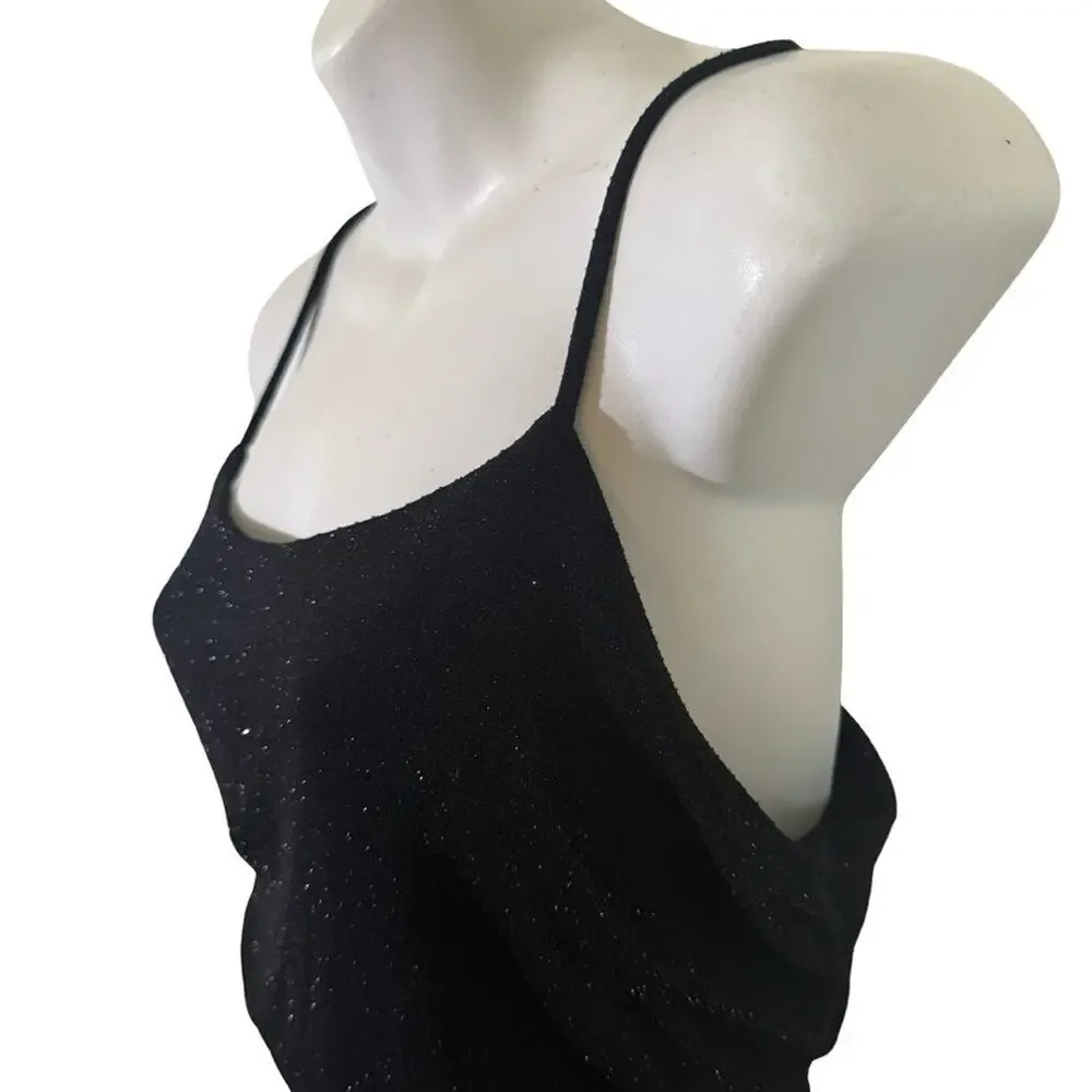 BP Little Black Dress Bodycon Mini Slip Dress Cut Out Waist Stretch Glitter sz L